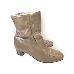 Selby Vintage 6M Leather Ankle Boots Brown Mod Block Heel‎ Square Toe Shoes